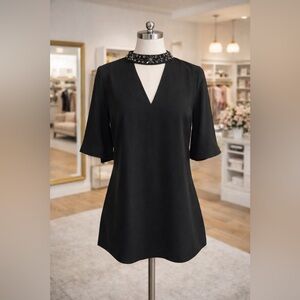 ANN TAYLOR BEADED NECK CUTOUT TOP